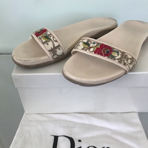 Dior Shoes - Dior Vintage Beige Monogram Flat Sandals